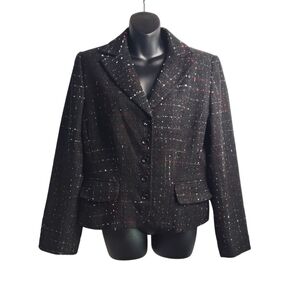 Sag Harbor  Black Tweed Button Up Blazer Jacket Women's Size 12 NWT